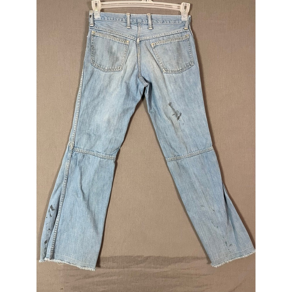 Vintage 1970s USA‑Made Women's Flare Jeans • Heavy Distress • Broken Zipper